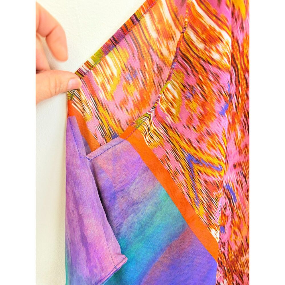 Susan Graver Sheer Blouse Cold Shoulder Colorful Print Flowy Resort Wear Size S - Picture 5 of 6